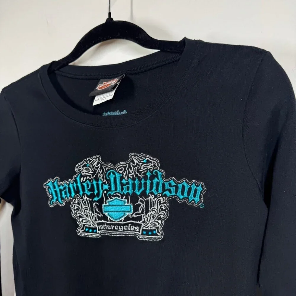 Vintage Y2K 2005 Harley Davidson Black Long Sleeve Graphic Tee Size S - Picture 3 of 15